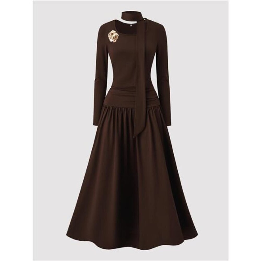 Long Sleeve A-Line Dress with Scarf